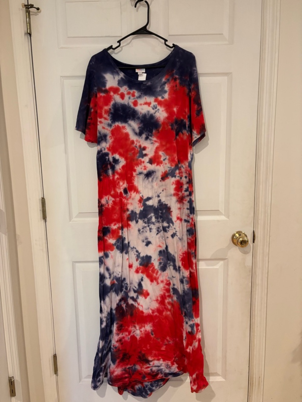 LuLaRoe Tie-Dye Maxi Dress - Red, Navy & White